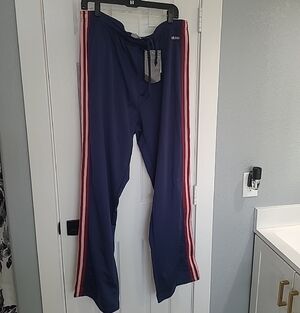 adidas Navy Joggers with Red and White Side Stripes